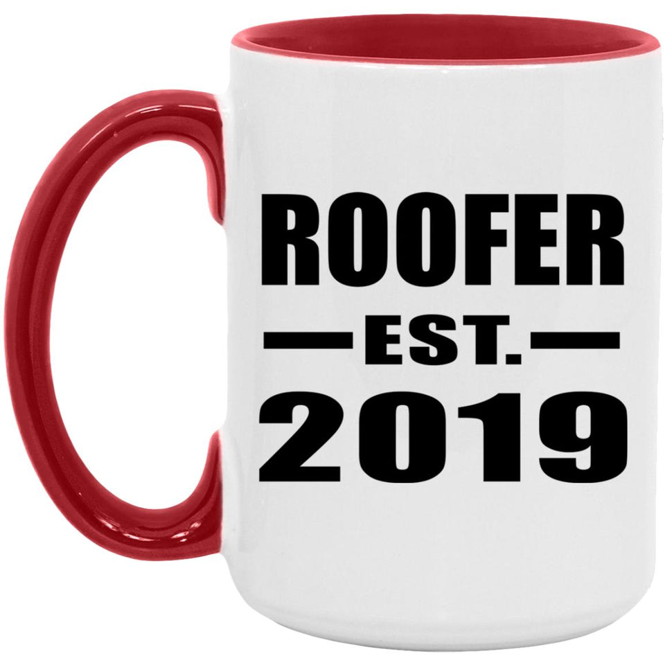 Roofer Established EST. 2019 - 15oz Accent Mug Red