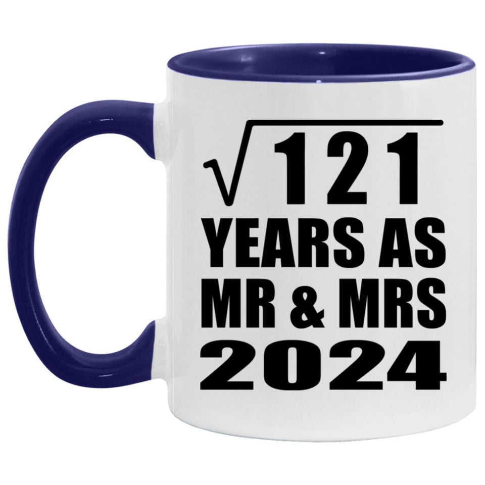 11th Anniversary Square Root of 121 Years As Mr & Mrs 2024 - 11oz Accent Mug Purple