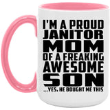 Proud Janitor Mom Of Awesome Son - 15oz Accent Mug Pink