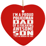 Proud Policeman Dad Of Awesome Son - Heart Ornament