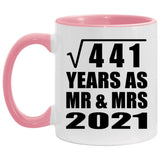 21st Anniversary Square Root of 441 Years As Mr & Mrs 2021 - 11oz Accent Mug Pink