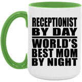 Receptionist By Day World's Best Mom By Night - 15oz Accent Mug Green