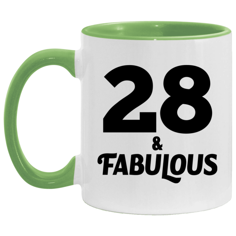 28th Birthday 28 & Fabulous - 11oz Accent Mug Green