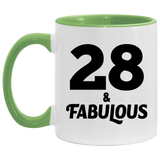 28th Birthday 28 & Fabulous - 11oz Accent Mug Green