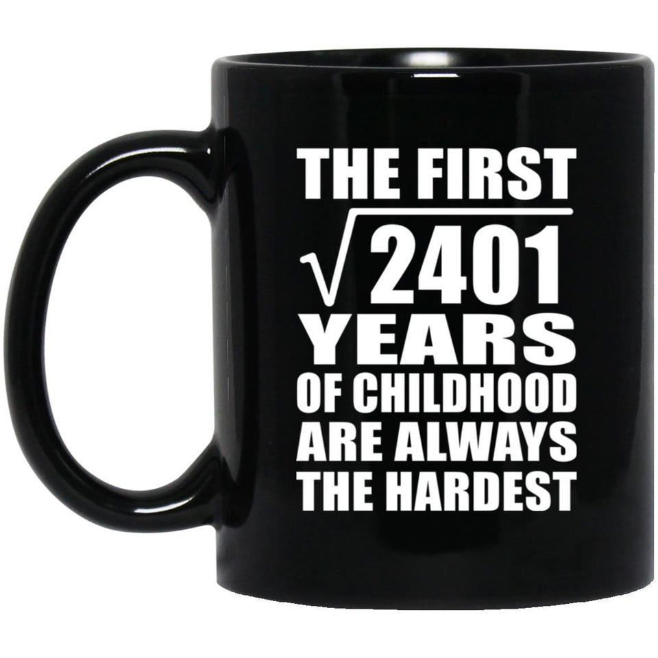 49th Birthday Square Root of 2401 Years of Childhood - 11oz Coffee Mug Black