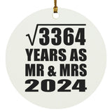 58th Anniversary Square Root of 3364 Years As Mr & Mrs 2024 - Circle Ornament