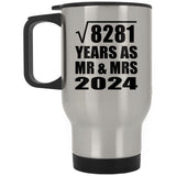 91st Anniversary Square Root of 8281 Years As Mr & Mrs 2024 - Silver Travel Mug