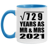 27th Anniversary Square Root of 729 Years As Mr & Mrs 2021 - 11oz Accent Mug Blue