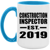 Construction Inspector Established EST. 2019 - 15oz Accent Mug Blue
