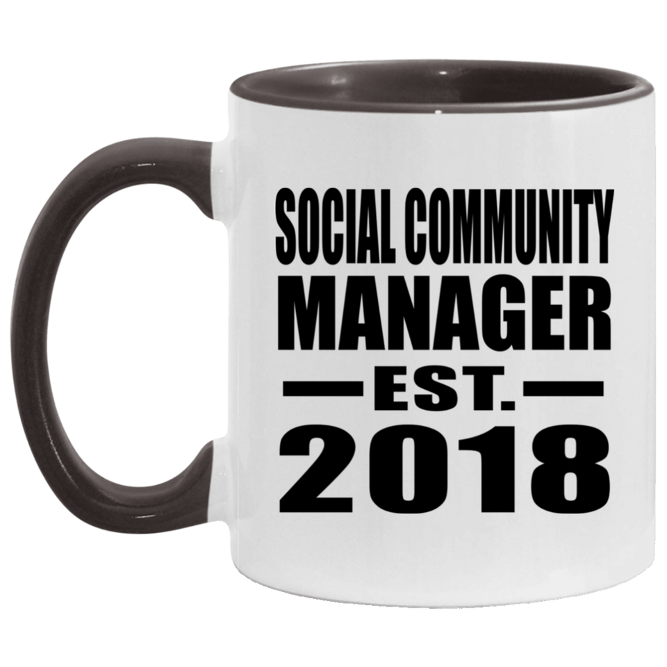 Social Community Manager Established EST. 2018 - 11oz Accent Mug Black