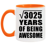 55th Birthday Square Root of 3025 Years of Being Awesome - 11oz Accent Mug Orange