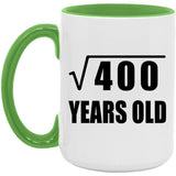 20th Birthday Square Root of 400 Years Old - 15oz Accent Mug Green