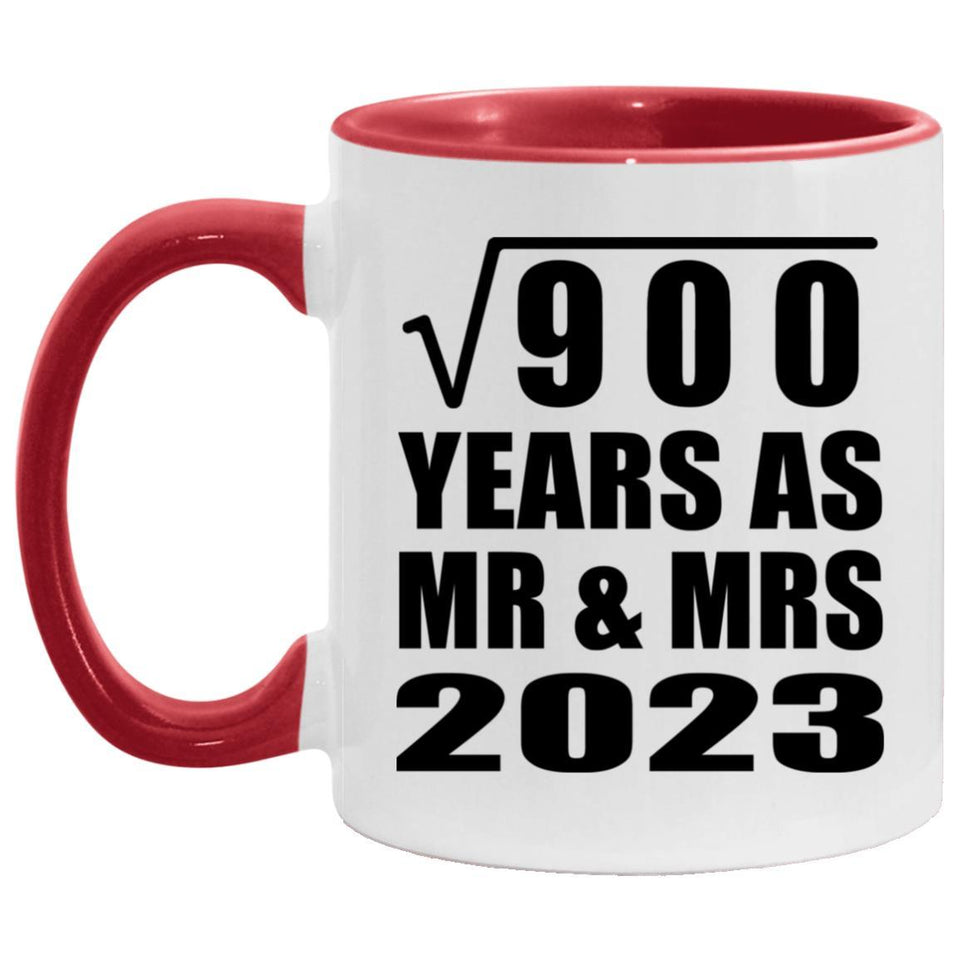30th Anniversary Square Root of 900 Years As Mr & Mrs 2023 - 11oz Accent Mug Red