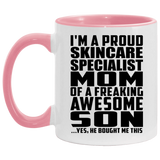 Proud Skincare Specialist Mom Of Awesome Son - 11oz Accent Mug Pink