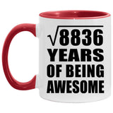 94th Birthday Square Root of 8836 Years of Being Awesome - 11oz Accent Mug Red