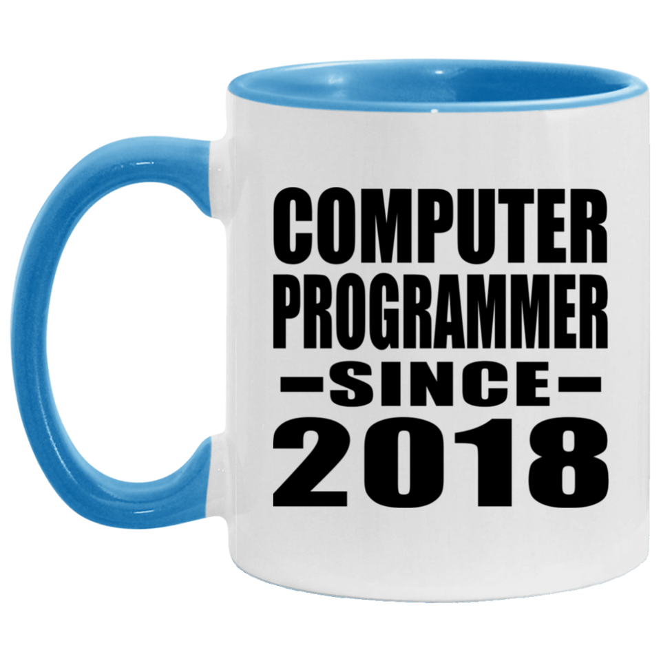 Computer Programmer Since 2018 - 11oz Accent Mug Blue