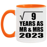 3rd Anniversary Square Root of 9 Years As Mr & Mrs 2023 - 11oz Accent Mug Orange