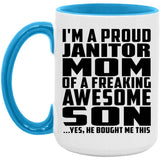 Proud Janitor Mom Of Awesome Son - 15oz Accent Mug Blue