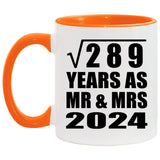 17th Anniversary Square Root of 289 Years As Mr & Mrs 2024 - 11oz Accent Mug Orange