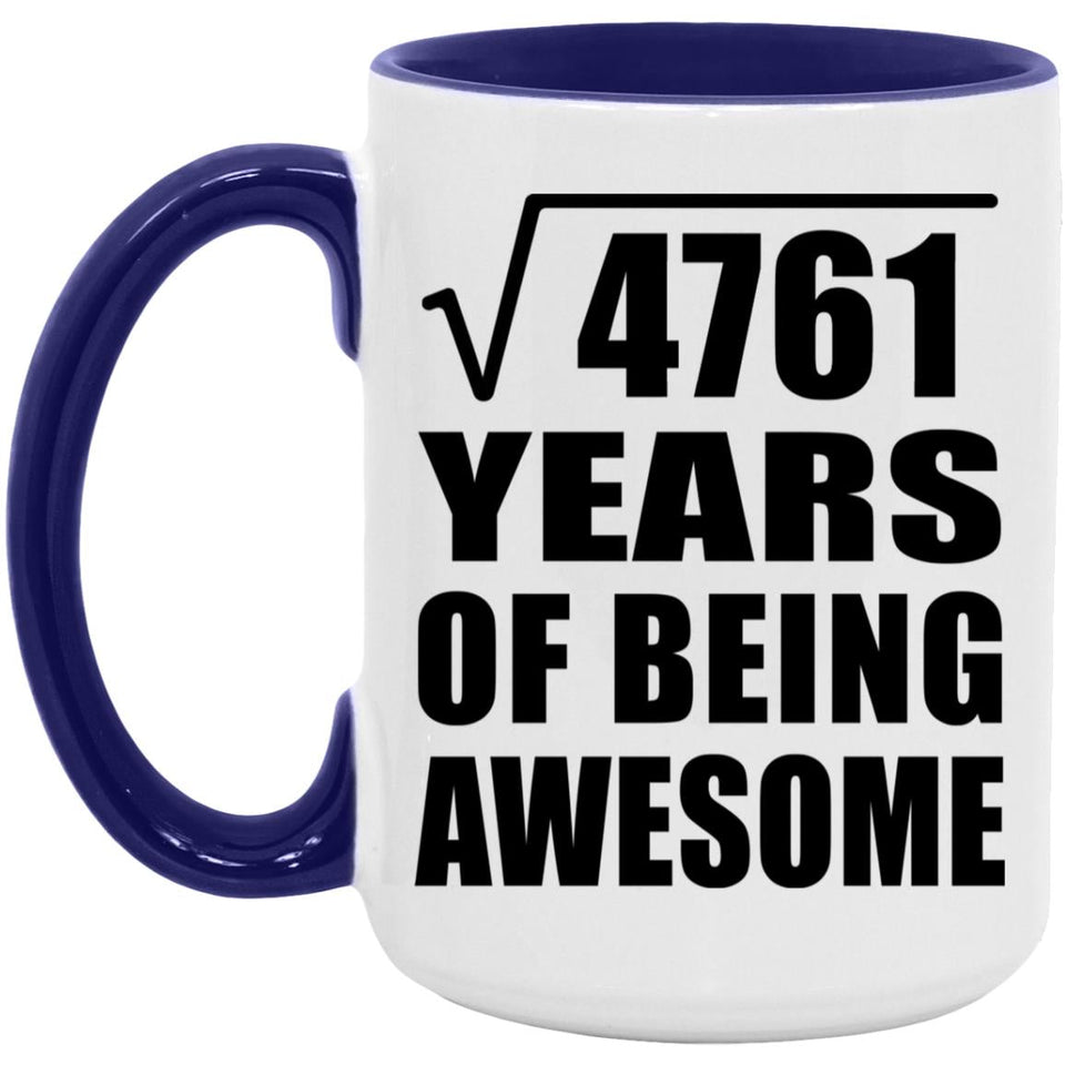 69th Birthday Square Root of 4761 Years of Being Awesome - 15oz Accent Mug Purple
