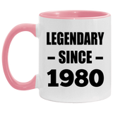 44th Birthday Legendary Since 1980 - 11oz Accent Mug Pink