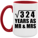 18th Anniversary Square Root of 324 Years As Mr & Mrs - 15oz Accent Mug Red