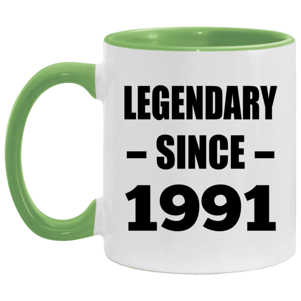 33rd Birthday Legendary Since 1991 - 11oz Accent Mug Green