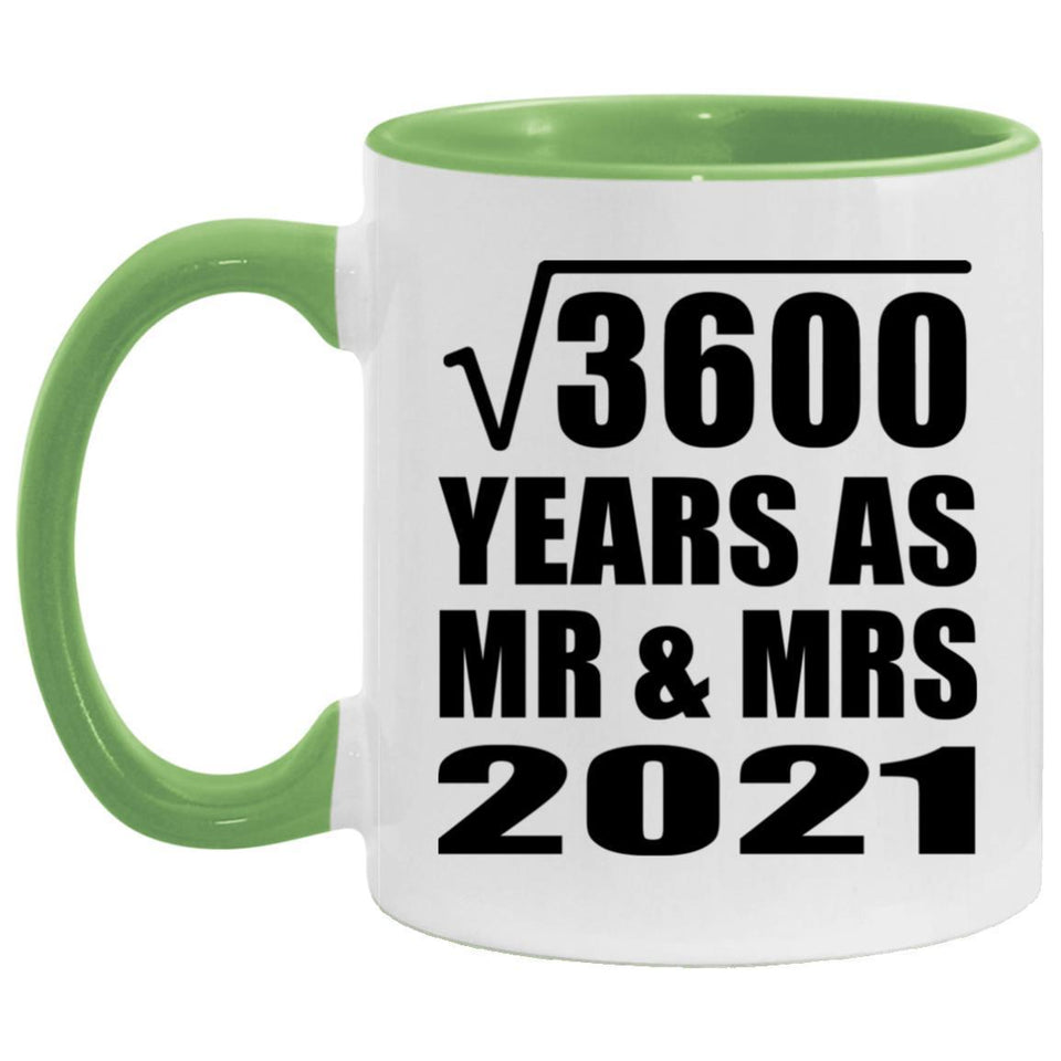 60th Anniversary Square Root of 3600 Years As Mr & Mrs 2021 - 11oz Accent Mug Green