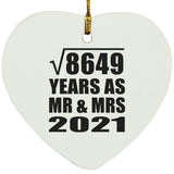 93rd Anniversary Square Root of 8649 Years As Mr & Mrs 2021 - Heart Ornament