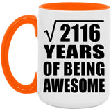 46th Birthday Square Root of 2116 Years of Being Awesome - 15oz Accent Mug Orange