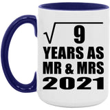 3rd Anniversary Square Root of 9 Years As Mr & Mrs 2021 - 15oz Accent Mug Purple