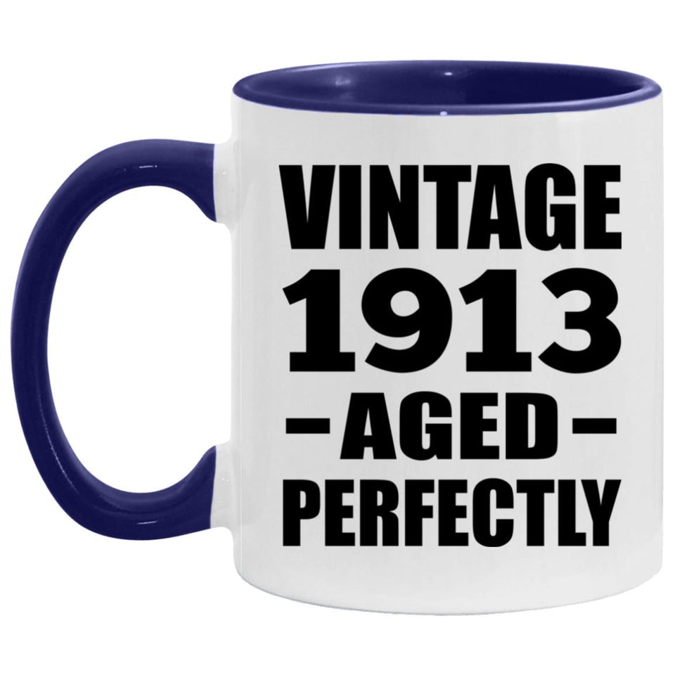 111th Birthday Vintage 1913 Aged Perfectly - 11oz Accent Mug Purple