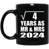 2nd Anniversary Square Root of 4 Years As Mr & Mrs 2024 - 11oz Coffee Mug Black