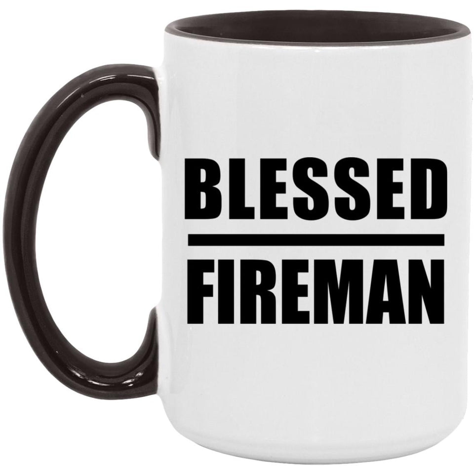 Blessed Fireman - 15oz Accent Mug Black