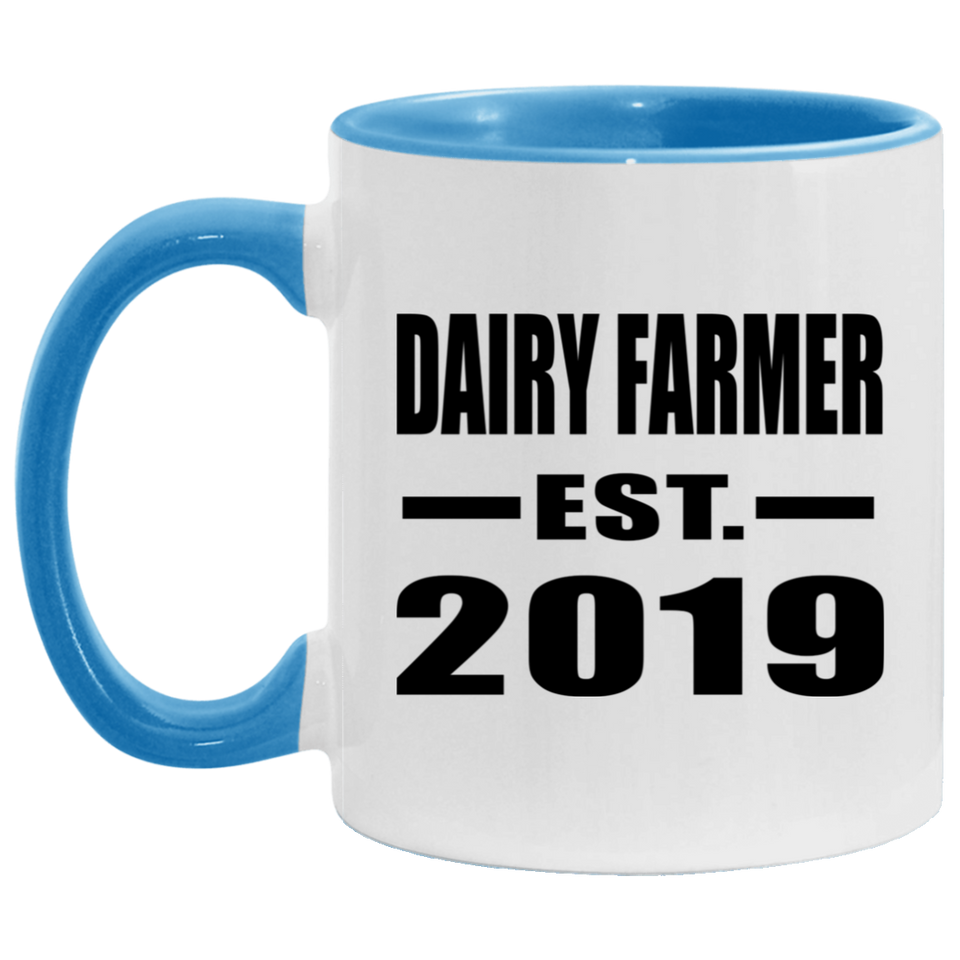 Dairy Farmer Established EST. 2019 - 11oz Accent Mug Blue