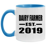 Dairy Farmer Established EST. 2019 - 11oz Accent Mug Blue