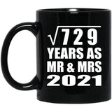 27th Anniversary Square Root of 729 Years As Mr & Mrs 2021 - 11oz Coffee Mug Black