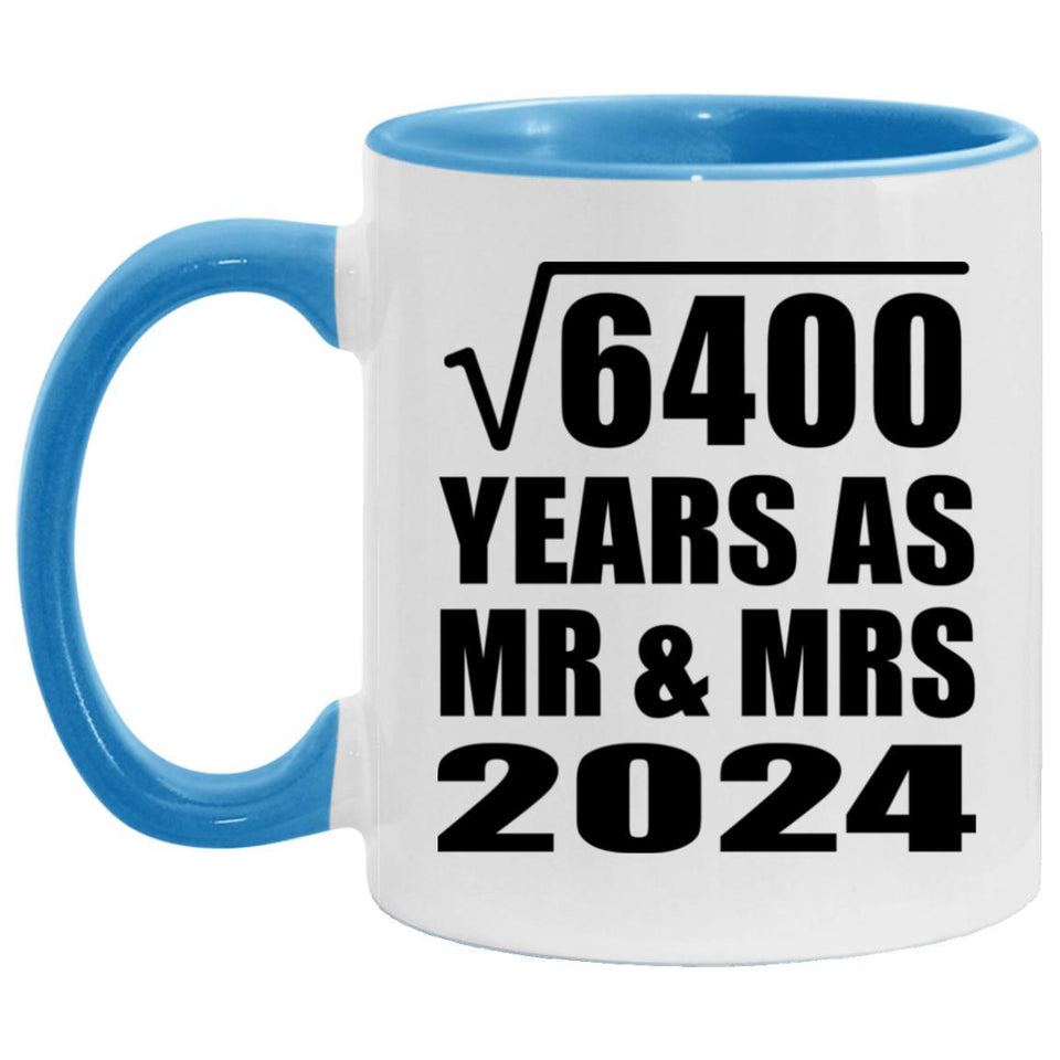 80th Anniversary Square Root of 6400 Years As Mr & Mrs 2024 - 11oz Accent Mug Blue