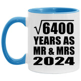 80th Anniversary Square Root of 6400 Years As Mr & Mrs 2024 - 11oz Accent Mug Blue
