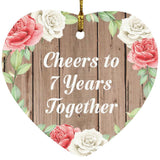 7th Anniversary Cheers To 7 Years Together - Heart Ornament B