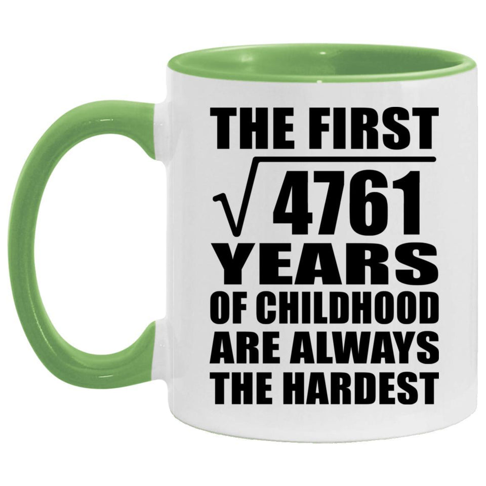 69th Birthday Square Root of 4761 Years of Childhood - 11oz Accent Mug Green