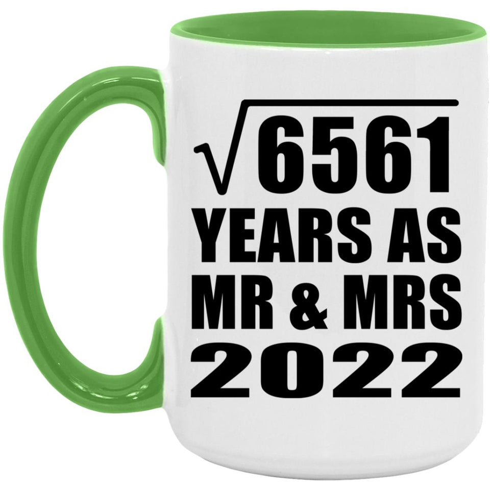 81st Anniversary Square Root of 6561 Years As Mr & Mrs 2022 - 15oz Accent Mug Green