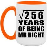 16th Anniversary Square Root of 256 Years of Being Mr Right - 15oz Accent Mug Orange