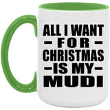 All I Want For Christmas Is My Mudi - 15oz Accent Mug Green