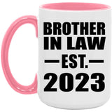 Brother In Law Established EST. 2023 - 15oz Accent Mug Pink
