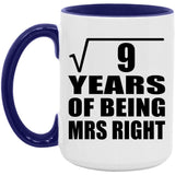 3rd Anniversary Square Root of 9 Years of Being Mrs Right - 15oz Accent Mug Purple