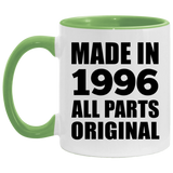 28th Birthday Made in 1996 All Parts Original - 11oz Accent Mug Green