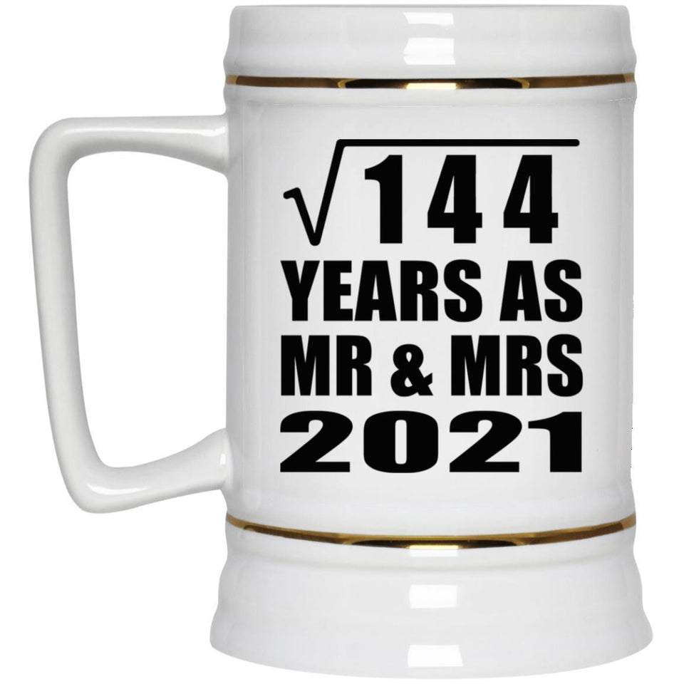 12th Anniversary Square Root of 144 Years As Mr & Mrs 2021 - Beer Stein