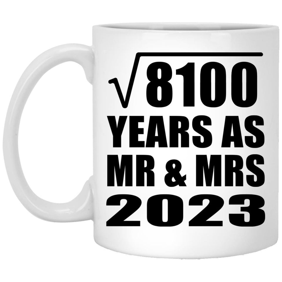 90th Anniversary Square Root of 8100 Years As Mr & Mrs 2023 - 11oz Coffee Mug