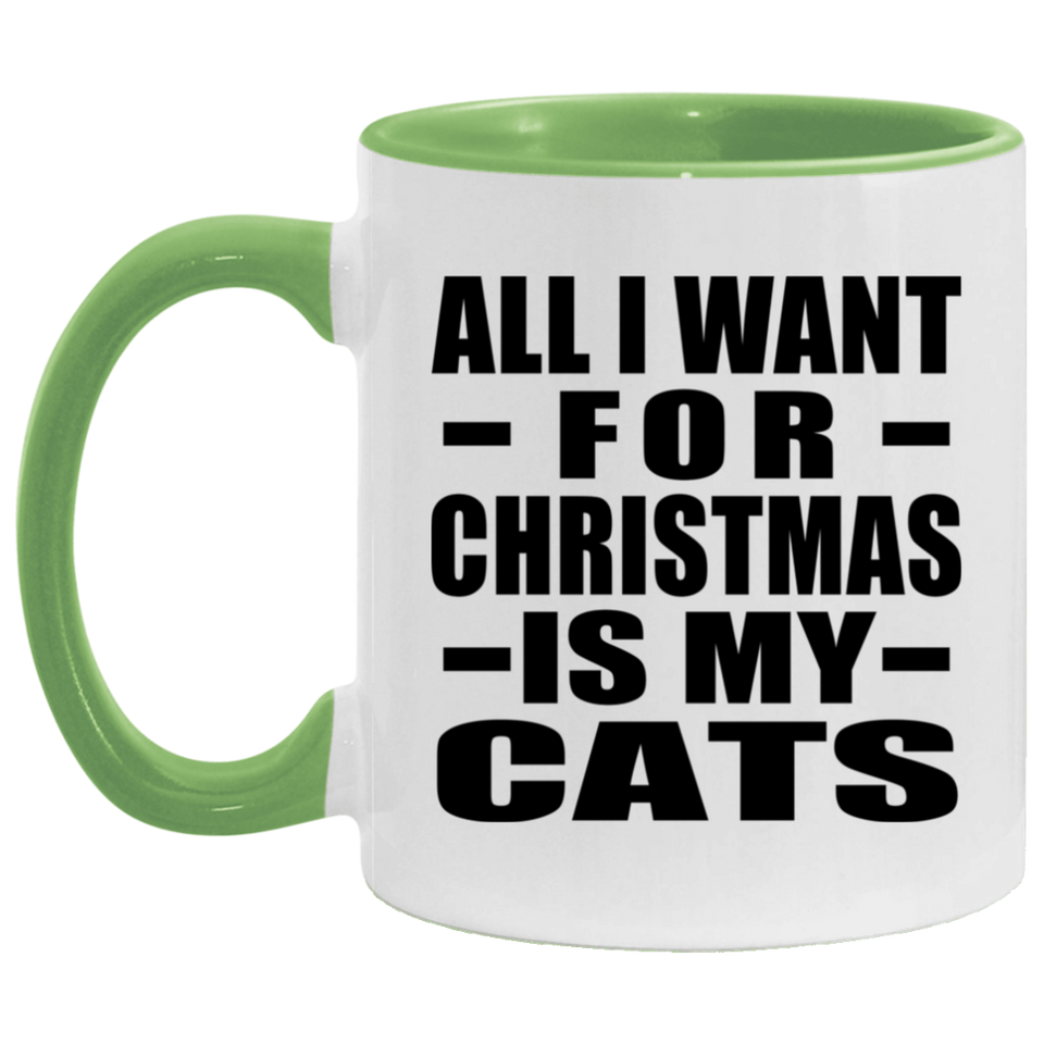 All I Want For Christmas Is My Cats - 11oz Accent Mug Green